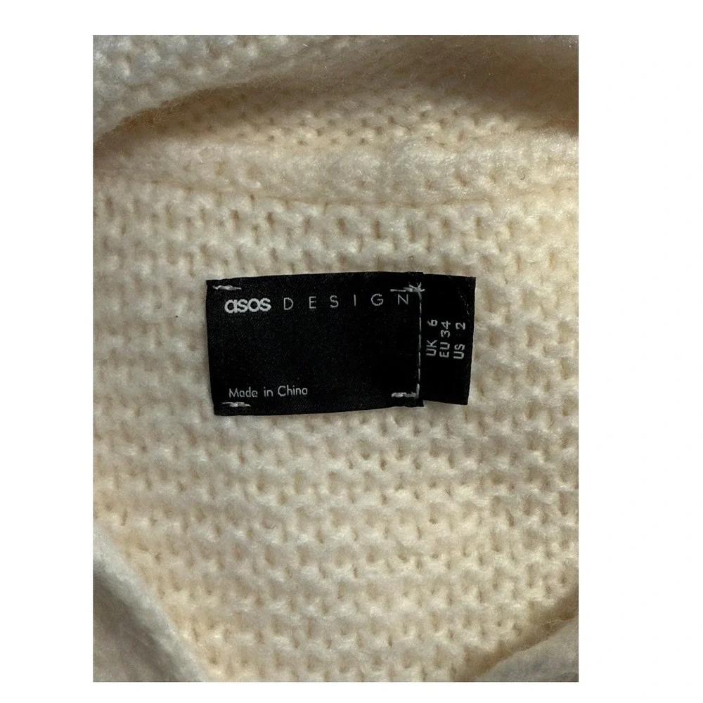 ASOS DESIGN Cream Textured Collared Knit Sweater Pullover Women US‎ 2